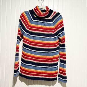 Motherhood Maternity 90s Colorful Striped Turtlneck Sweater Size Large